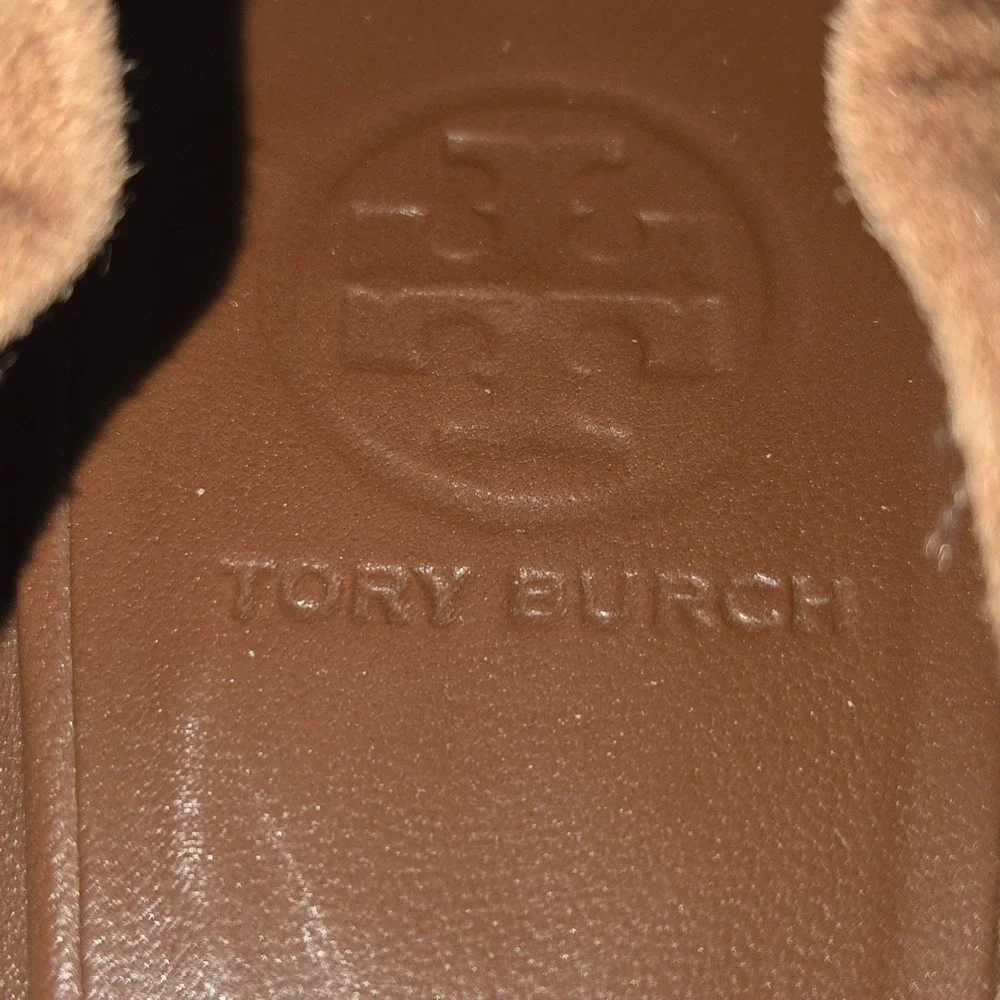 Sz 9 M Tory Burch Reva Brown Suede Gold Logo Medallion Ballet Flats VGUC!